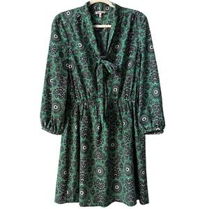 Juicy Couture Green Paisley Tie Neck Long Sleeve‎ Dress - Size L